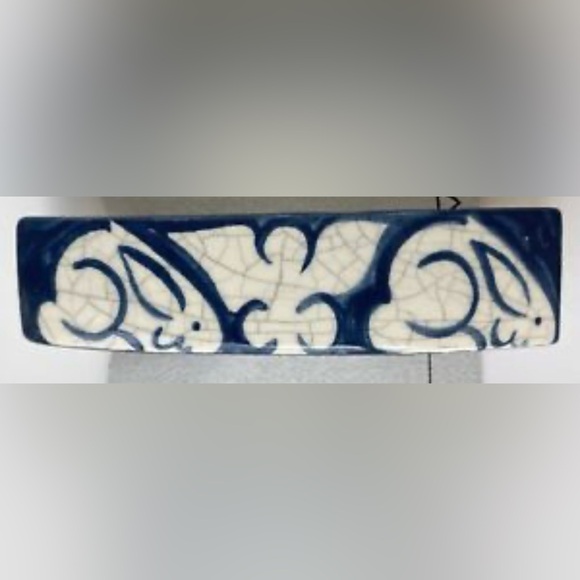 Dedhamware Pottery Crackle Glaze Hair Clip Designs By Anna Bunny Rabbits Dedham - Picture 1 of 5